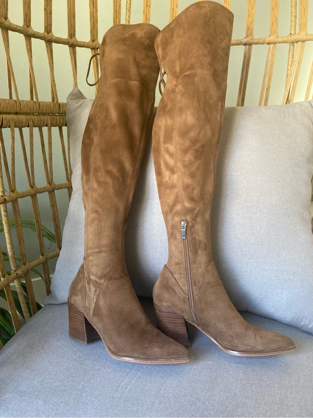 Marc Fisher LTD Over The Knee Suede Boots Tan 8M Block Heel - Picture 8 of 9
